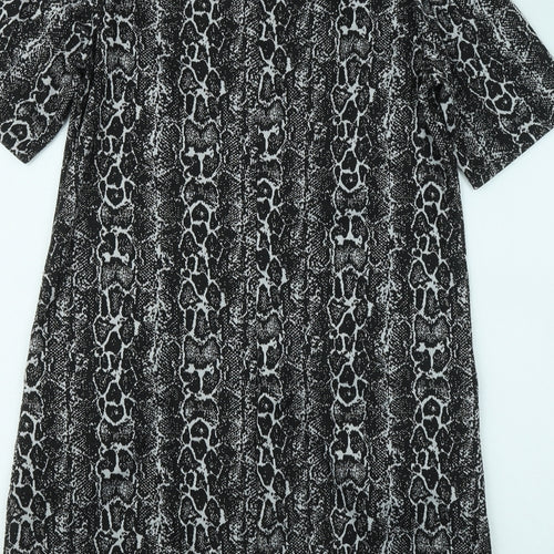 Capsule Womens Black Geometric Polyester T-Shirt Dress Size 14 Round Neck