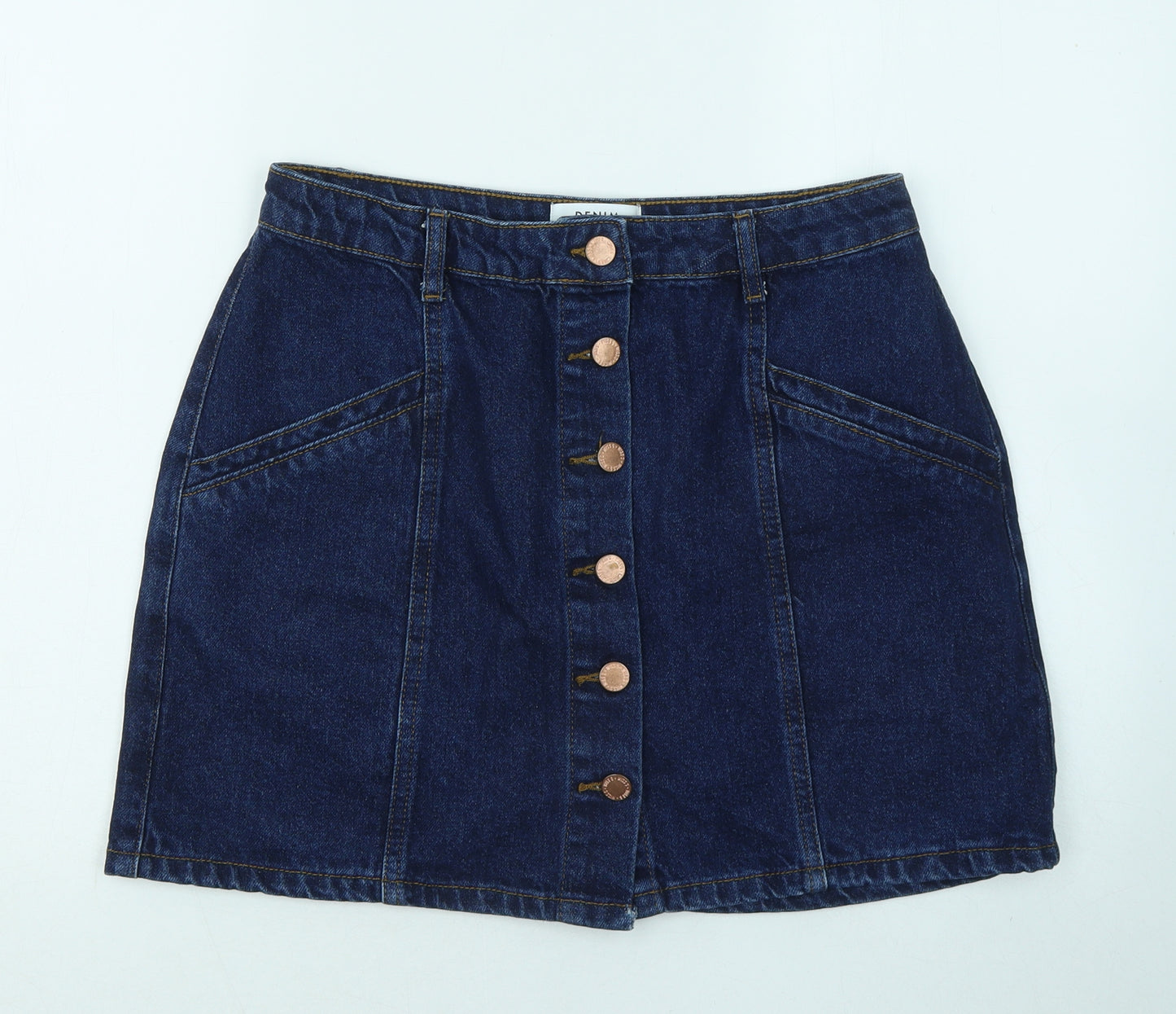 Miss Selfridge Womens Blue Cotton A-Line Skirt Size 12 Hook & Eye