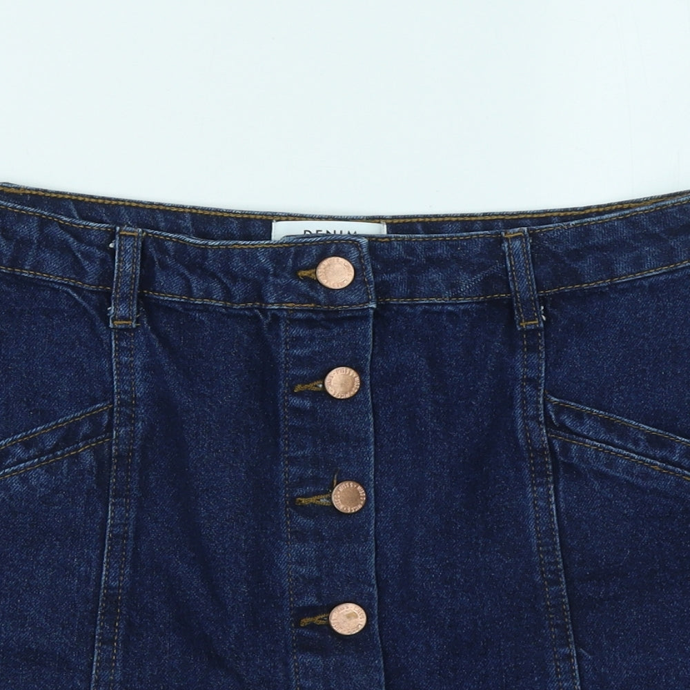 Miss Selfridge Womens Blue Cotton A-Line Skirt Size 12 Hook & Eye