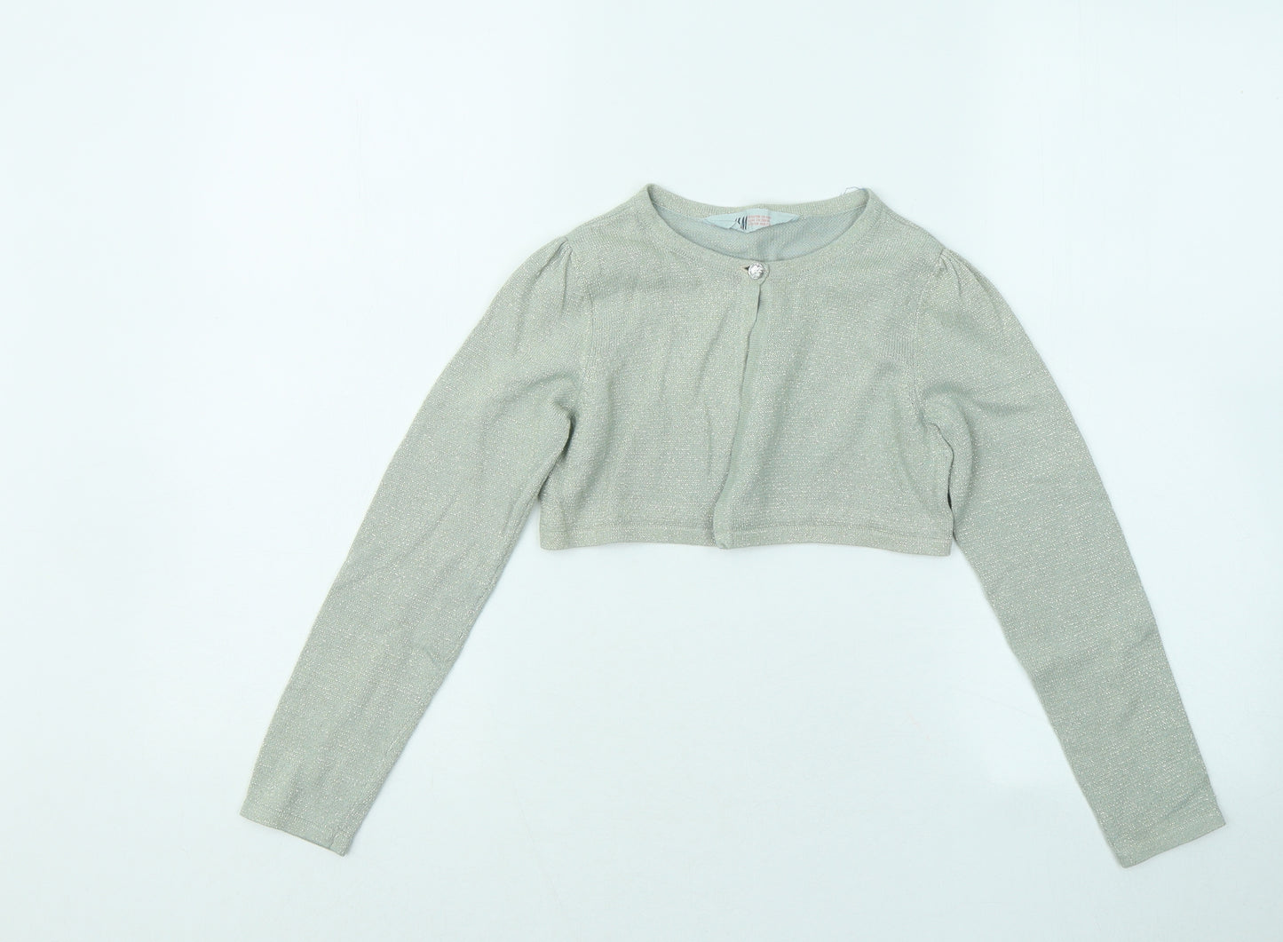 H&M Girls Green Round Neck Acrylic Cardigan Jumper Size 7-8 Years Button