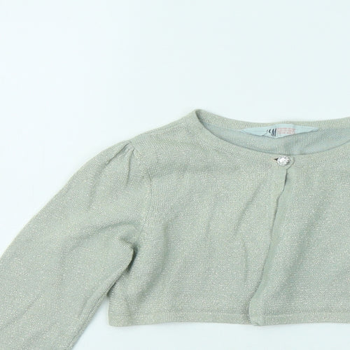 H&M Girls Green Round Neck Acrylic Cardigan Jumper Size 7-8 Years Button