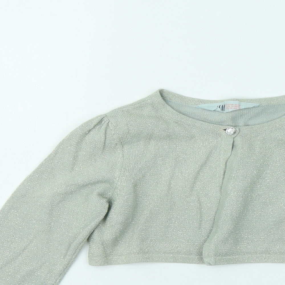 H&M Girls Green Round Neck Acrylic Cardigan Jumper Size 7-8 Years Button