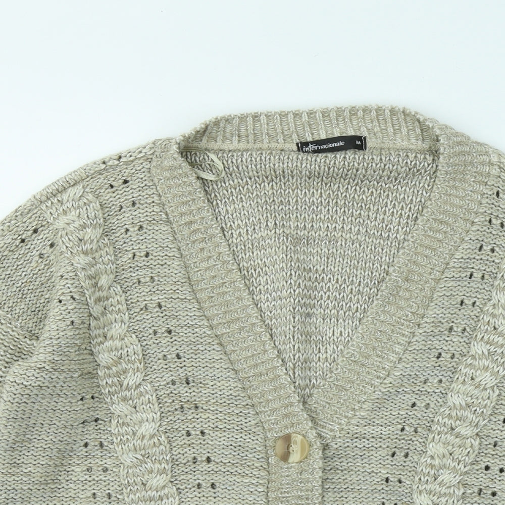 Internacionale Womens Brown V-Neck Acrylic Cardigan Jumper Size M