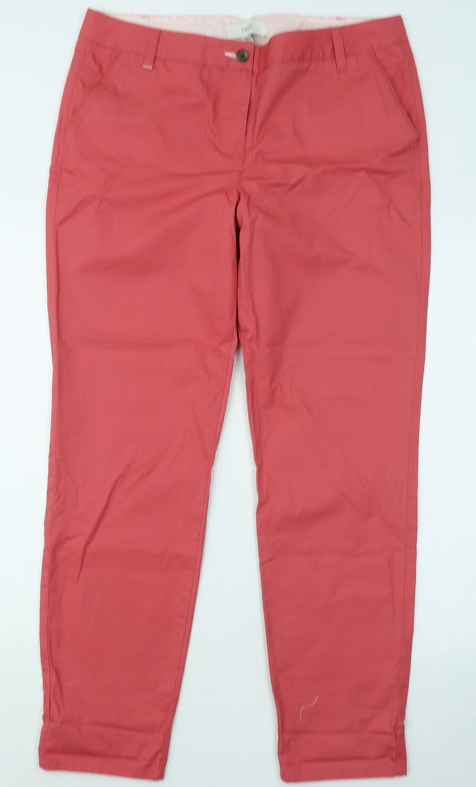 NEXT Womens Red Cotton Chino Trousers Size 14 L29 in Regular Zip