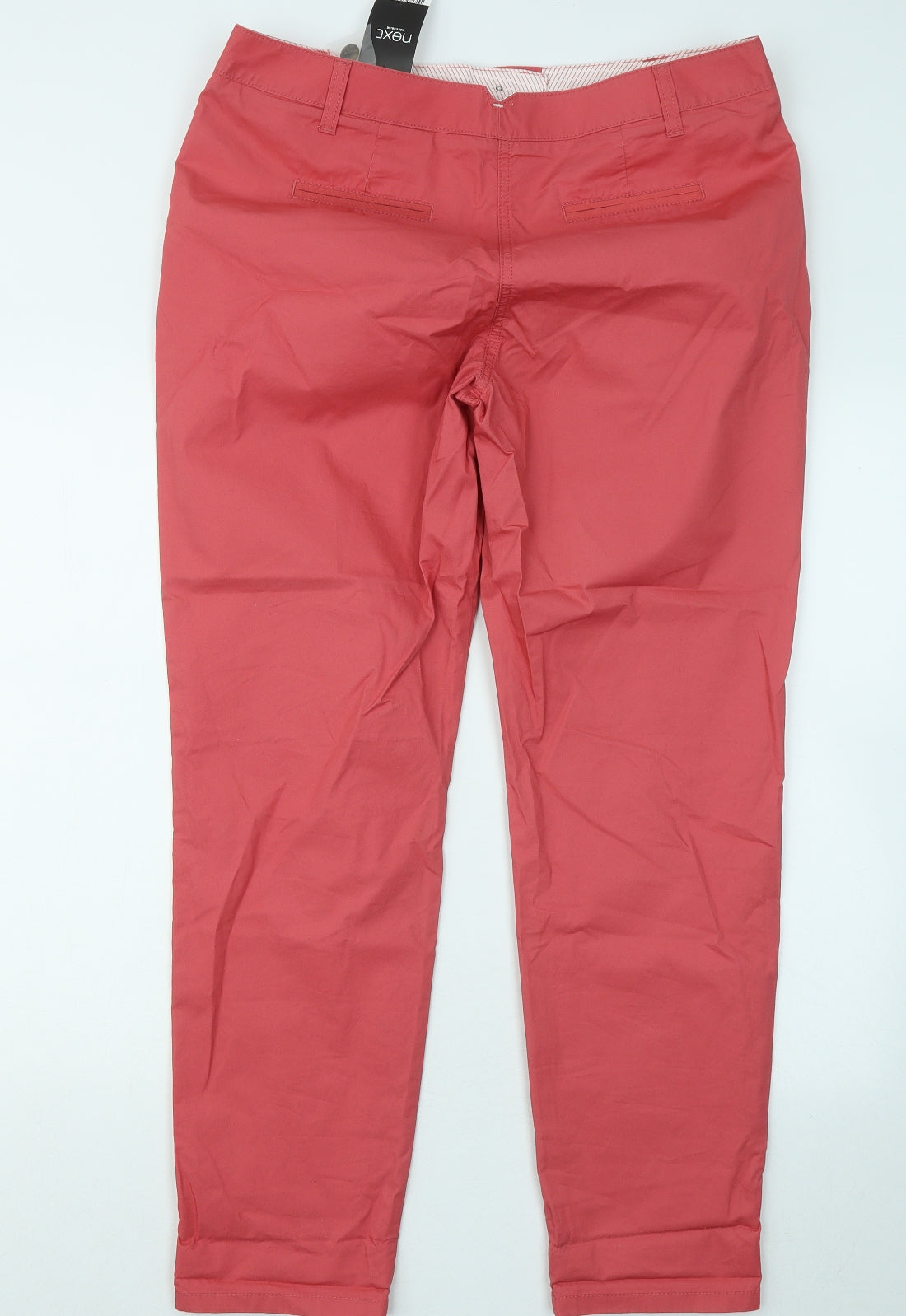 NEXT Womens Red Cotton Chino Trousers Size 14 L29 in Regular Zip