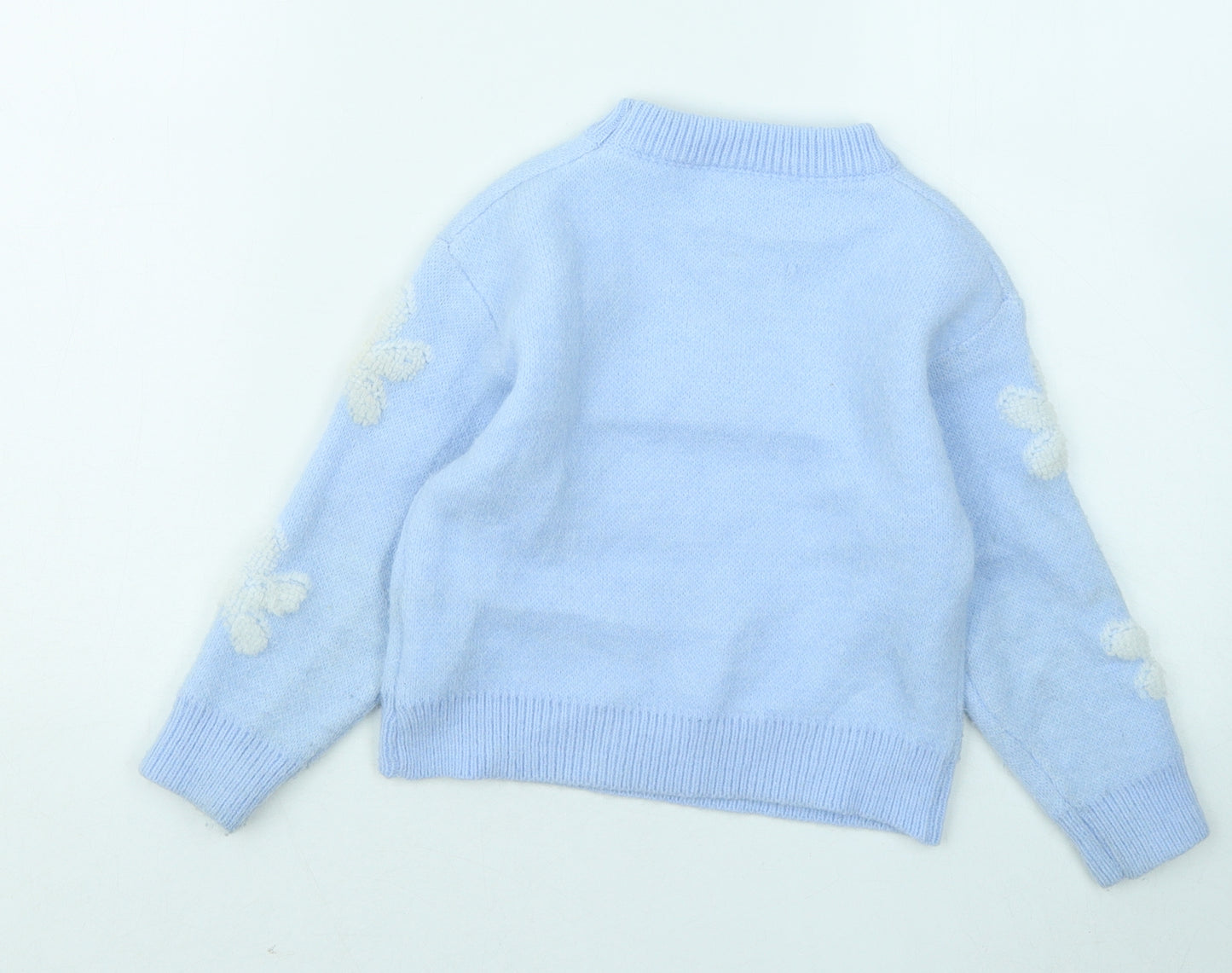 SheIn Girls Blue Round Neck Geometric Acrylic Pullover Jumper Size 6 Years - Flowers