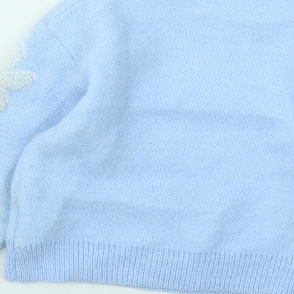 SheIn Girls Blue Round Neck Geometric Acrylic Pullover Jumper Size 6 Years - Flowers