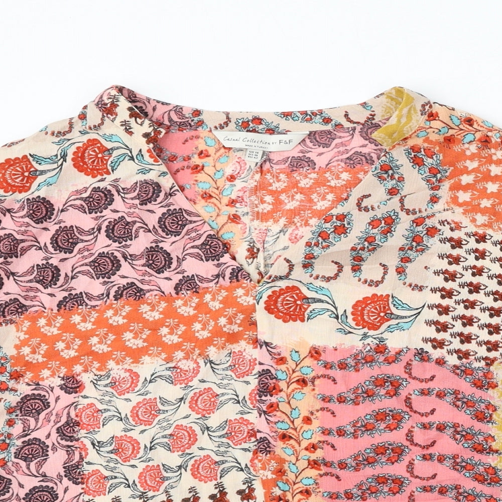 F&F Womens Multicoloured Floral Viscose Basic Blouse Size 14 V-Neck