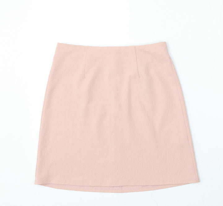New Look Womens Pink Polyester A-Line Skirt Size 8 Zip