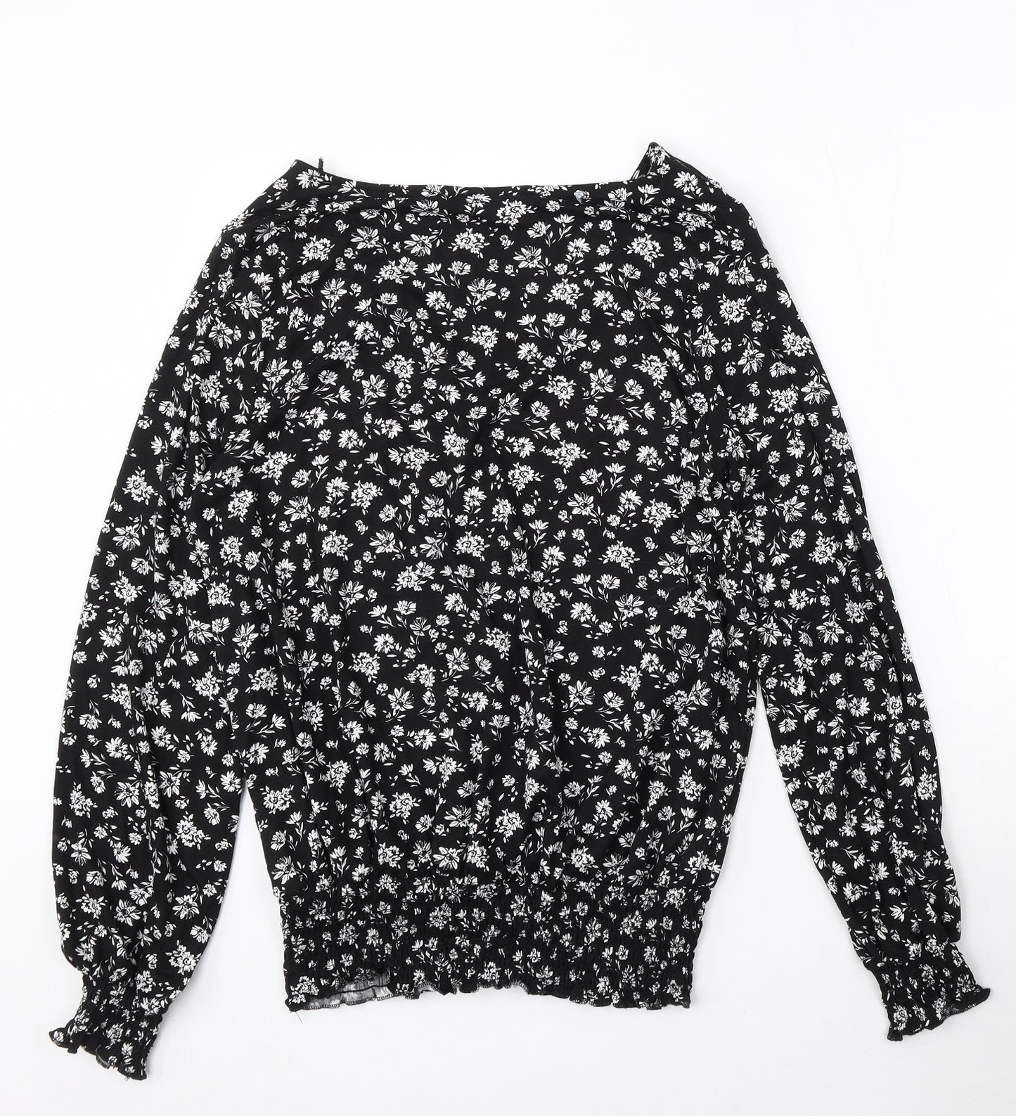 Peacocks Womens Black V-Neck Floral Viscose Pullover Jumper Size 14