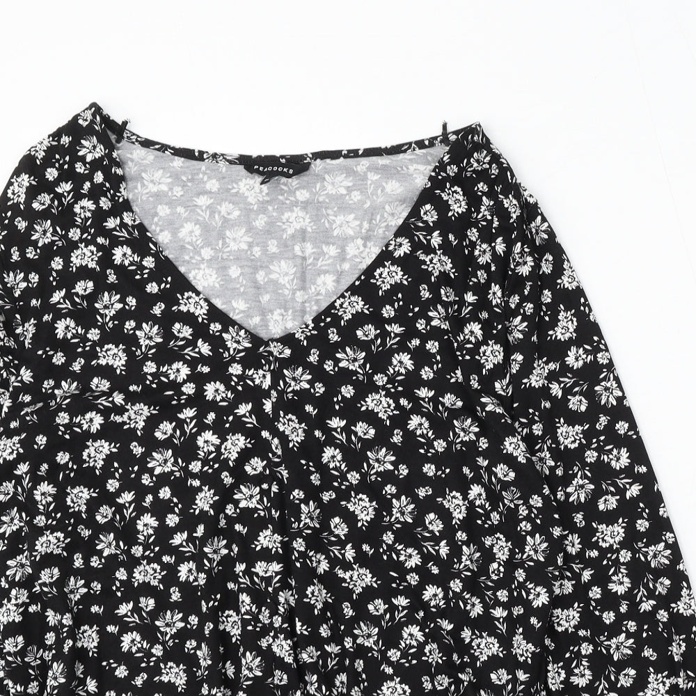 Peacocks Womens Black V-Neck Floral Viscose Pullover Jumper Size 14