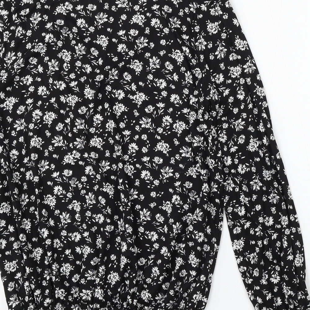 Peacocks Womens Black V-Neck Floral Viscose Pullover Jumper Size 14