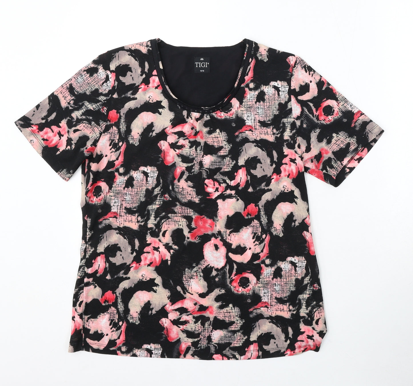 TIGI Womens Multicoloured Floral Polyester Basic T-Shirt Size 14 Round Neck
