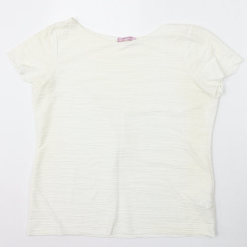 Marks and Spencer Womens Ivory Round Neck Striped Polyester Pullover Jumper Size 16