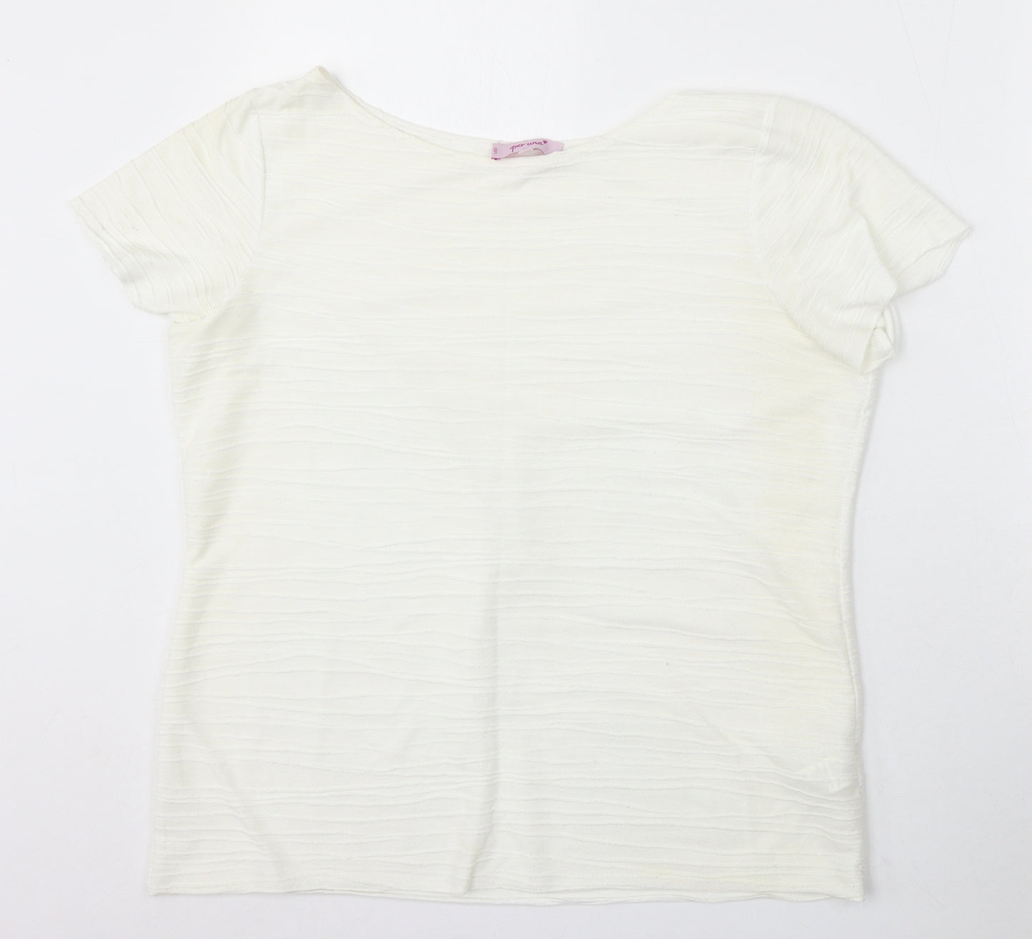Marks and Spencer Womens Ivory Round Neck Striped Polyester Pullover Jumper Size 16
