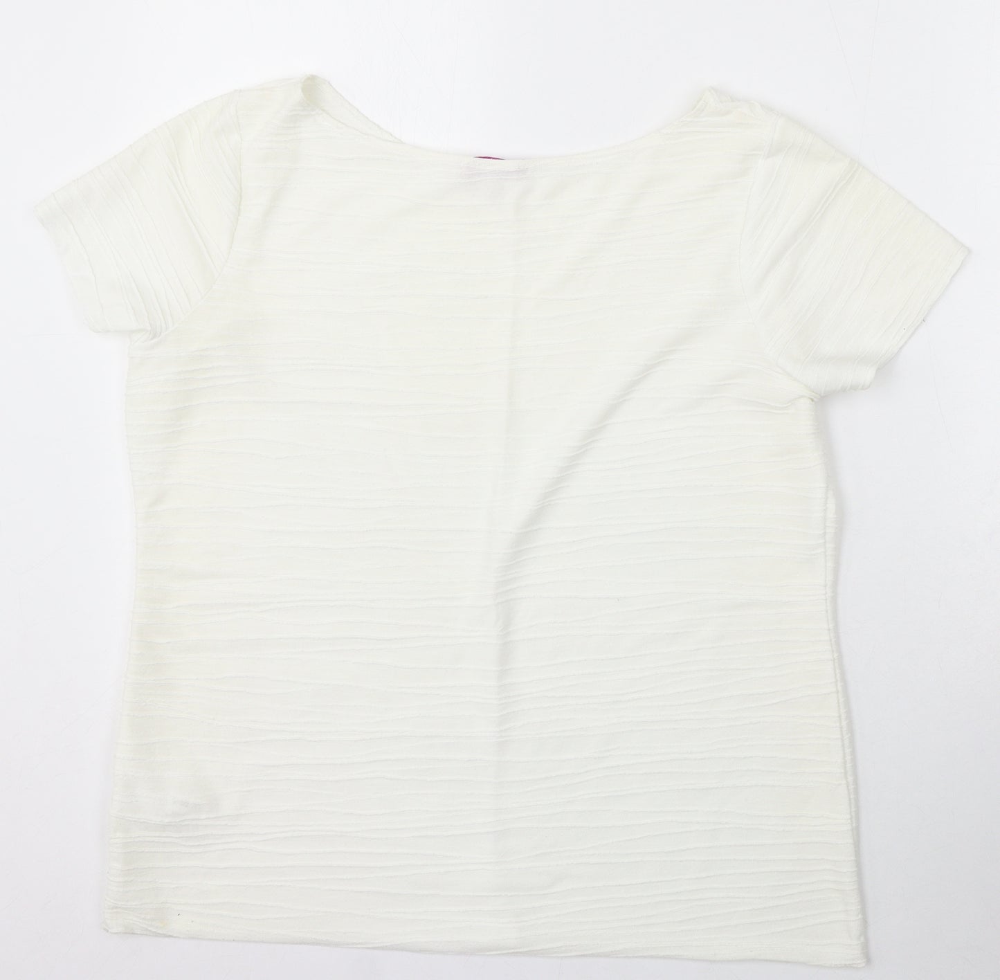 Marks and Spencer Womens Ivory Round Neck Striped Polyester Pullover Jumper Size 16