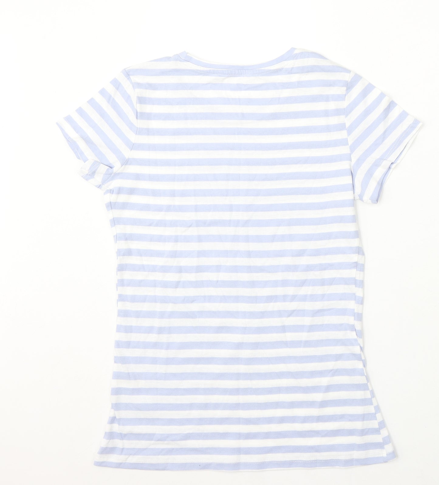 Pep&Co Womens Multicoloured Striped Cotton Basic T-Shirt Size 8 Round Neck