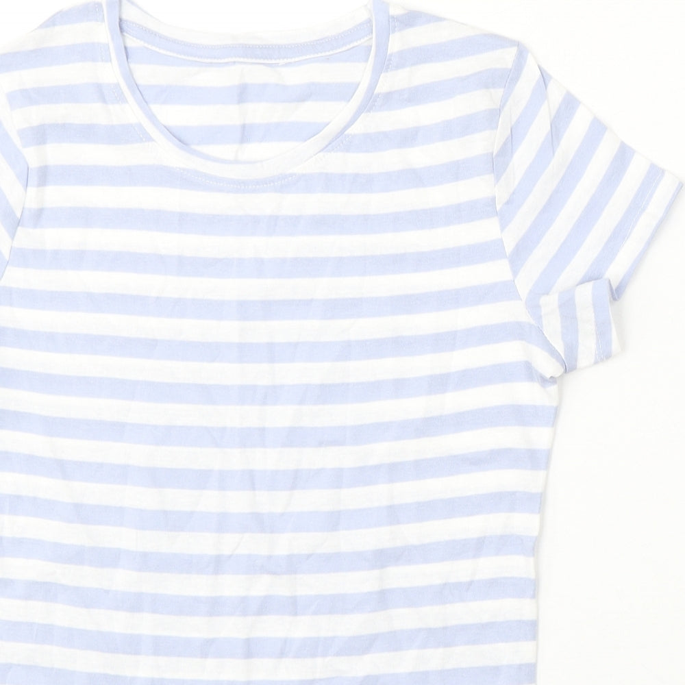 Pep&Co Womens Multicoloured Striped Cotton Basic T-Shirt Size 8 Round Neck