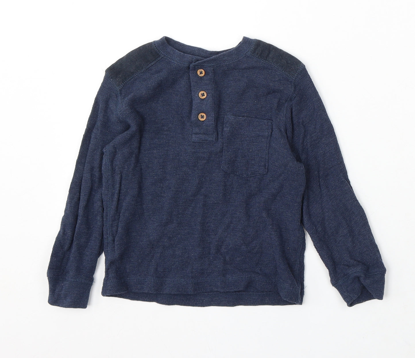 George Boys Blue Round Neck Cotton Henley Jumper Size 2-3 Years Button