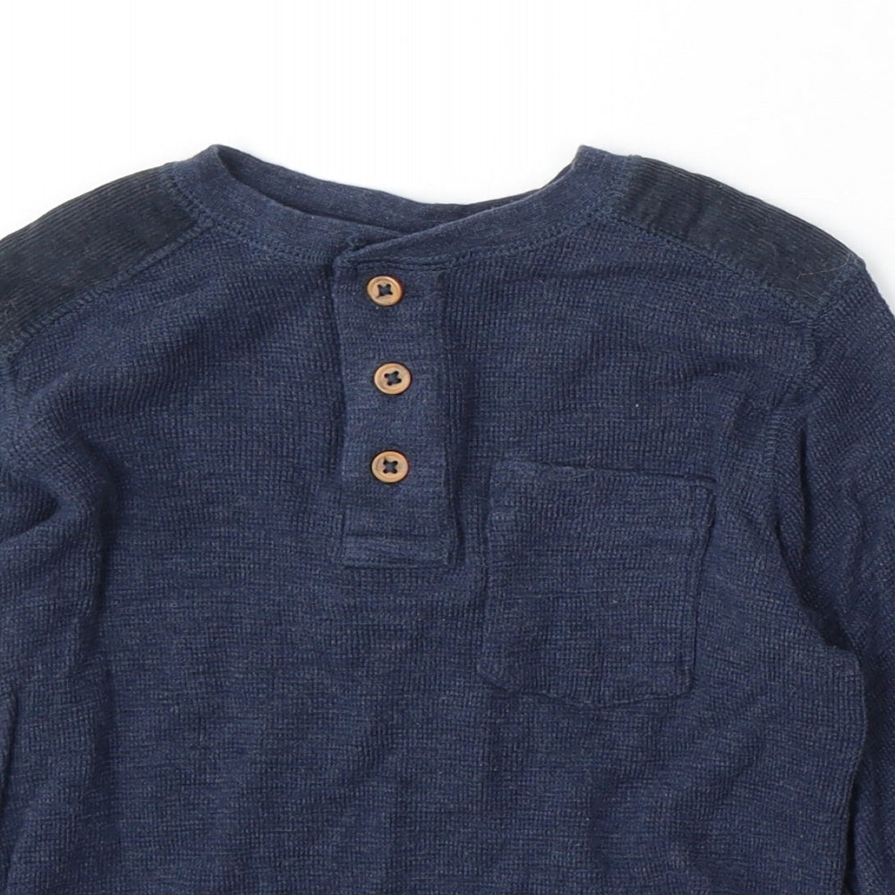 George Boys Blue Round Neck Cotton Henley Jumper Size 2-3 Years Button
