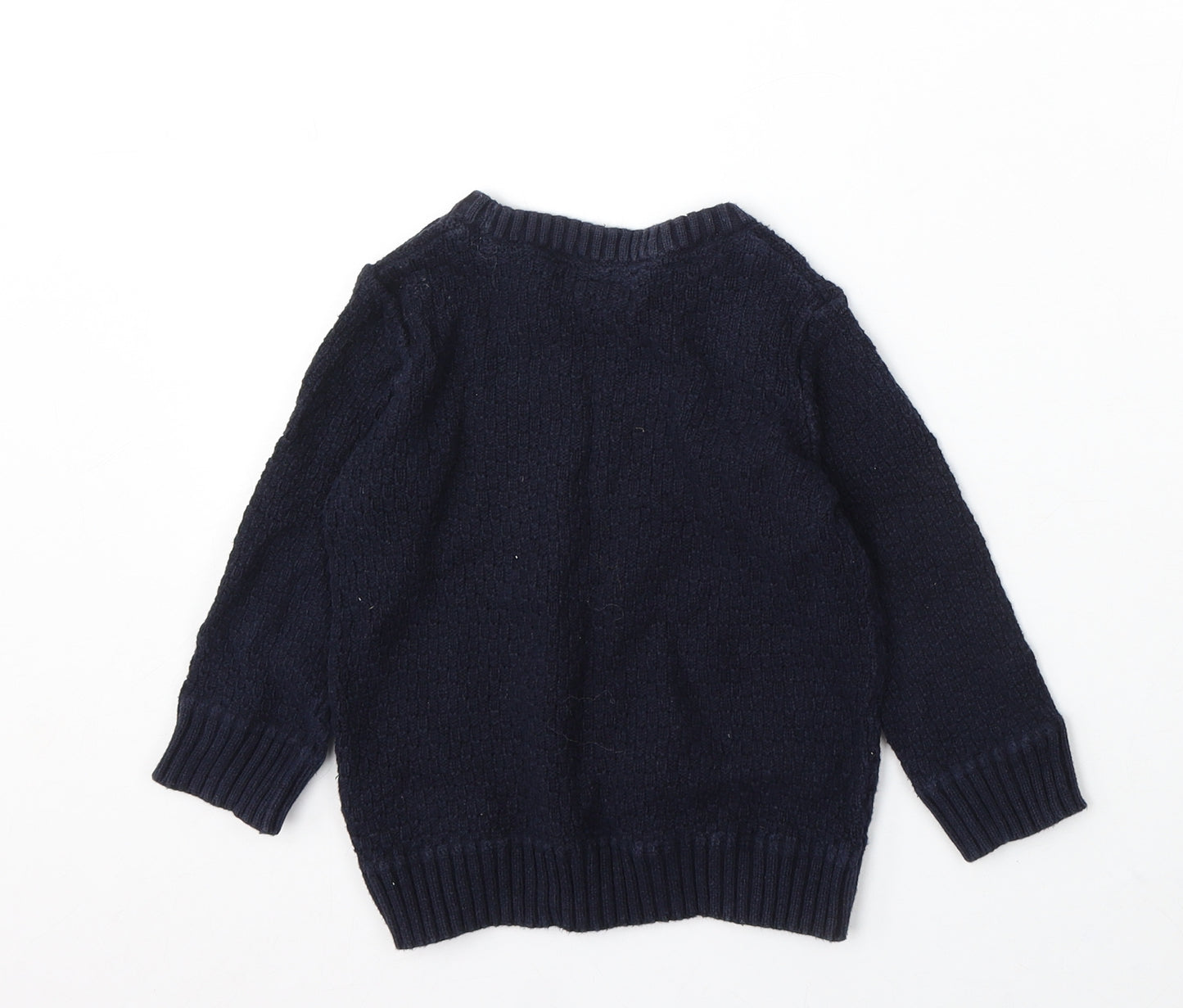 F&F Boys Blue Round Neck Cotton Pullover Jumper Size 2-3 Years Button