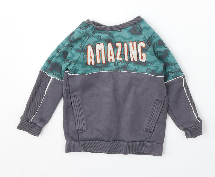 George Boys Grey Geometric Cotton Pullover Sweatshirt Size 2-3 Years - Dinosaur