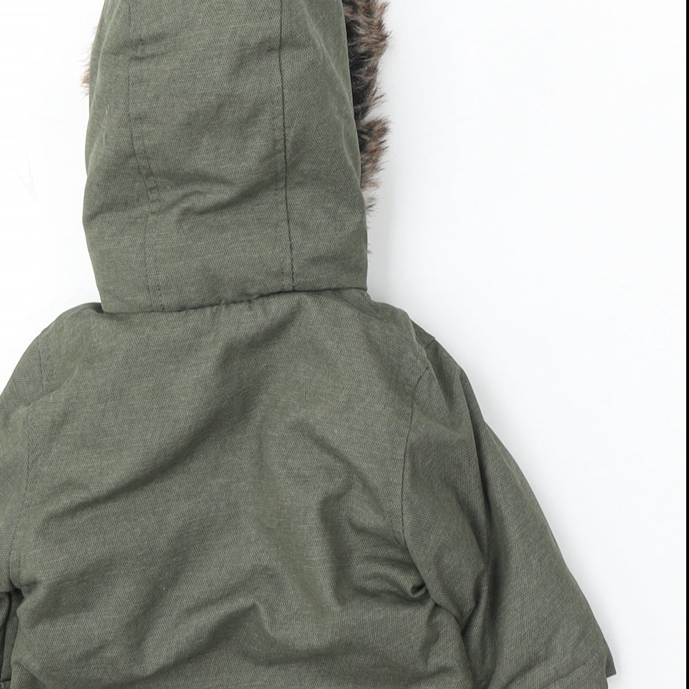 Primark Boys Green Parka Coat Size 0-3 Months Zip
