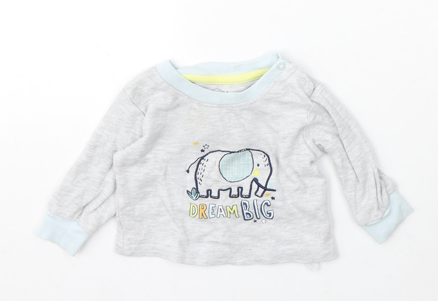 Pure Baby Boys Grey Cotton Pullover Jumper Size 0-3 Months Snap - Elephant Dream Big
