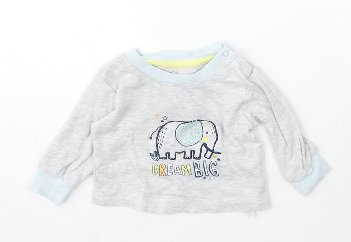 Pure Baby Boys Grey Cotton Pullover Jumper Size 0-3 Months Snap - Elephant Dream Big