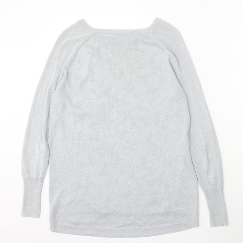 Oasis Womens Silver Round Neck Floral Viscose Pullover Jumper Size XS