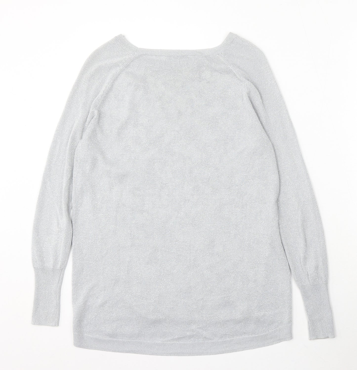Oasis Womens Silver Round Neck Floral Viscose Pullover Jumper Size XS