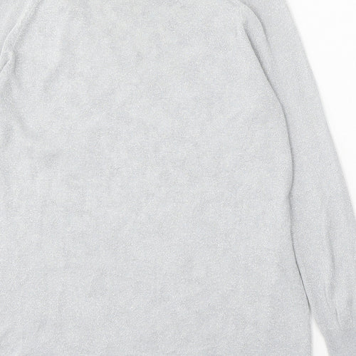 Oasis Womens Silver Round Neck Floral Viscose Pullover Jumper Size XS