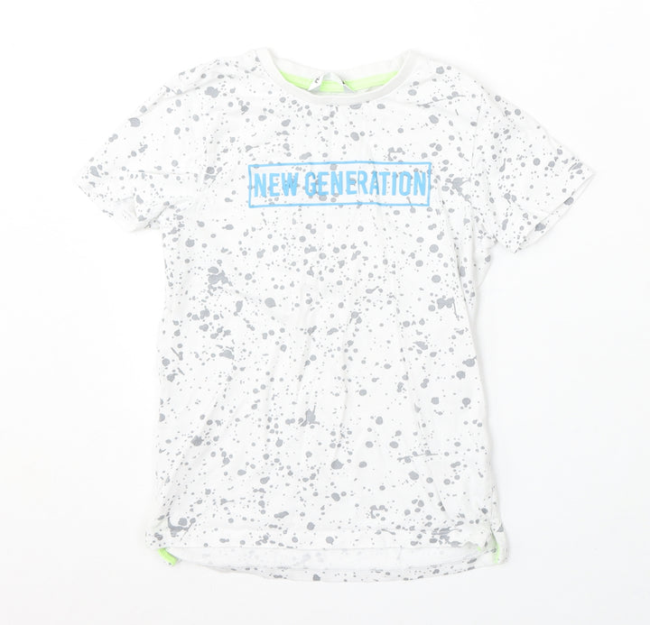 Pep&Co Boys White Geometric Cotton Basic T-Shirt Size 7-8 Years Round Neck - Paint Splatter, New Generation