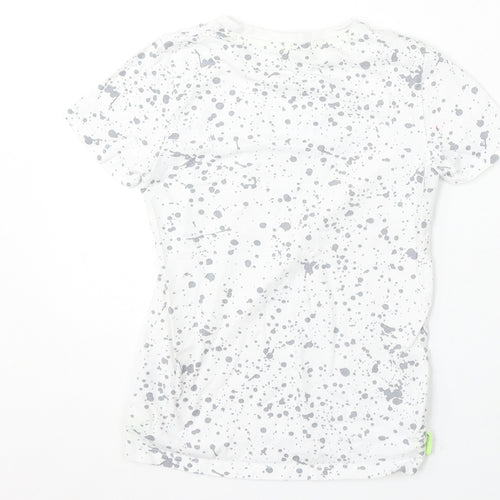 Pep&Co Boys White Geometric Cotton Basic T-Shirt Size 7-8 Years Round Neck - Paint Splatter, New Generation