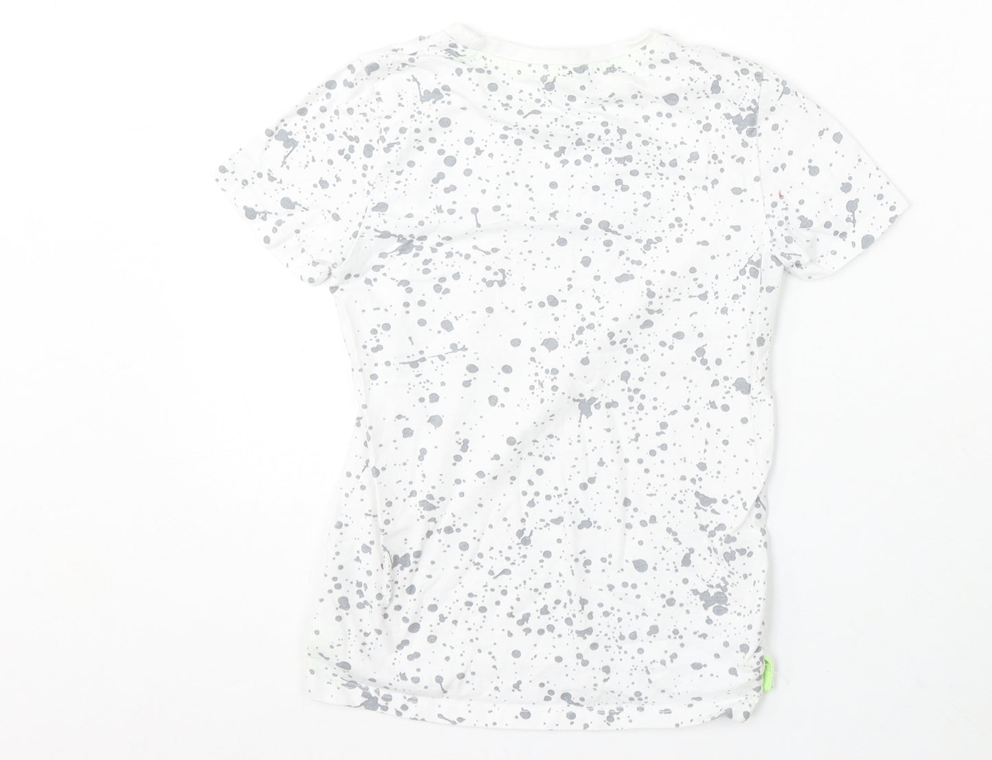 Pep&Co Boys White Geometric Cotton Basic T-Shirt Size 7-8 Years Round Neck - Paint Splatter, New Generation