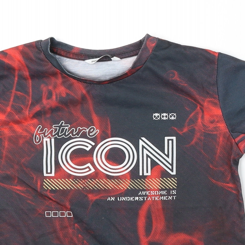 Pep&Co Boys Black Geometric Polyester Basic T-Shirt Size 7-8 Years Round Neck - Future ICON