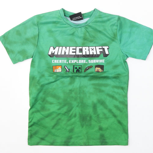 Pep&Co Boys Green Polyester Basic T-Shirt Size 7-8 Years Round Neck - Minecraft Tie-Dye