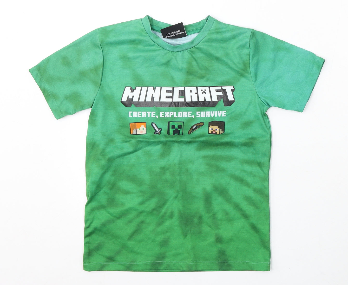 Pep&Co Boys Green Polyester Basic T-Shirt Size 7-8 Years Round Neck - Minecraft Tie-Dye