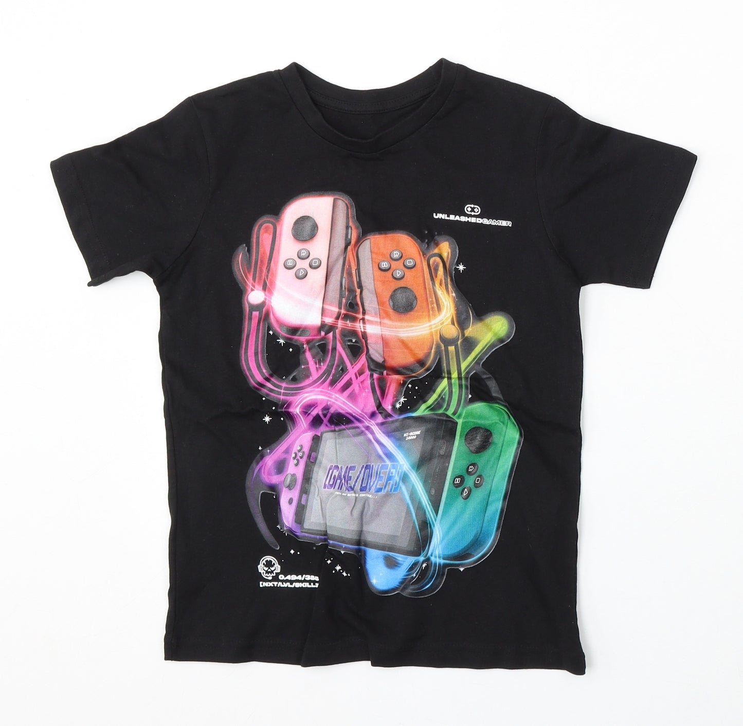 Preworn Boys Black Cotton Basic T-Shirt Size 6-7 Years Round Neck - Nintendo Switch