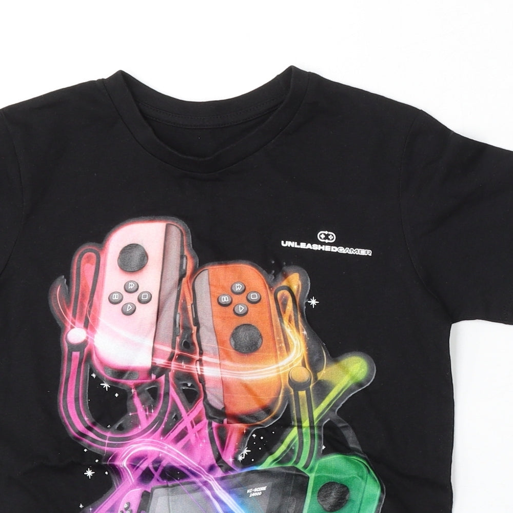 Preworn Boys Black Cotton Basic T-Shirt Size 6-7 Years Round Neck - Nintendo Switch