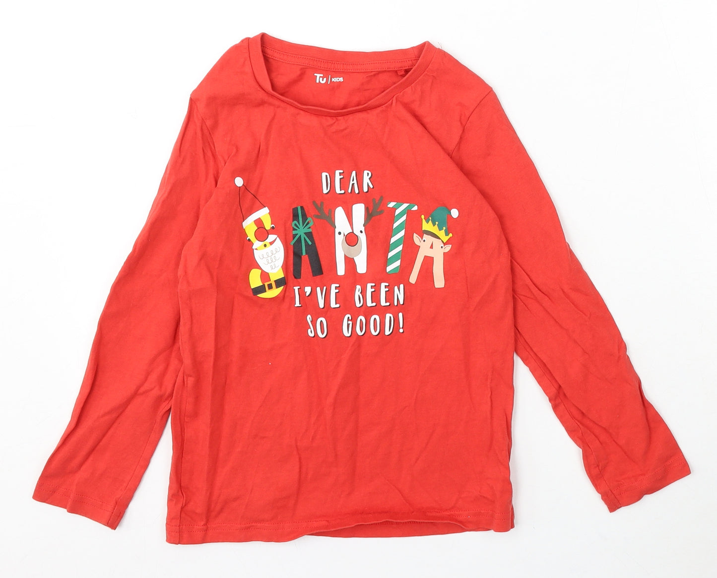 TU Boys Red Cotton Basic T-Shirt Size 6-7 Years Round Neck - Christmas