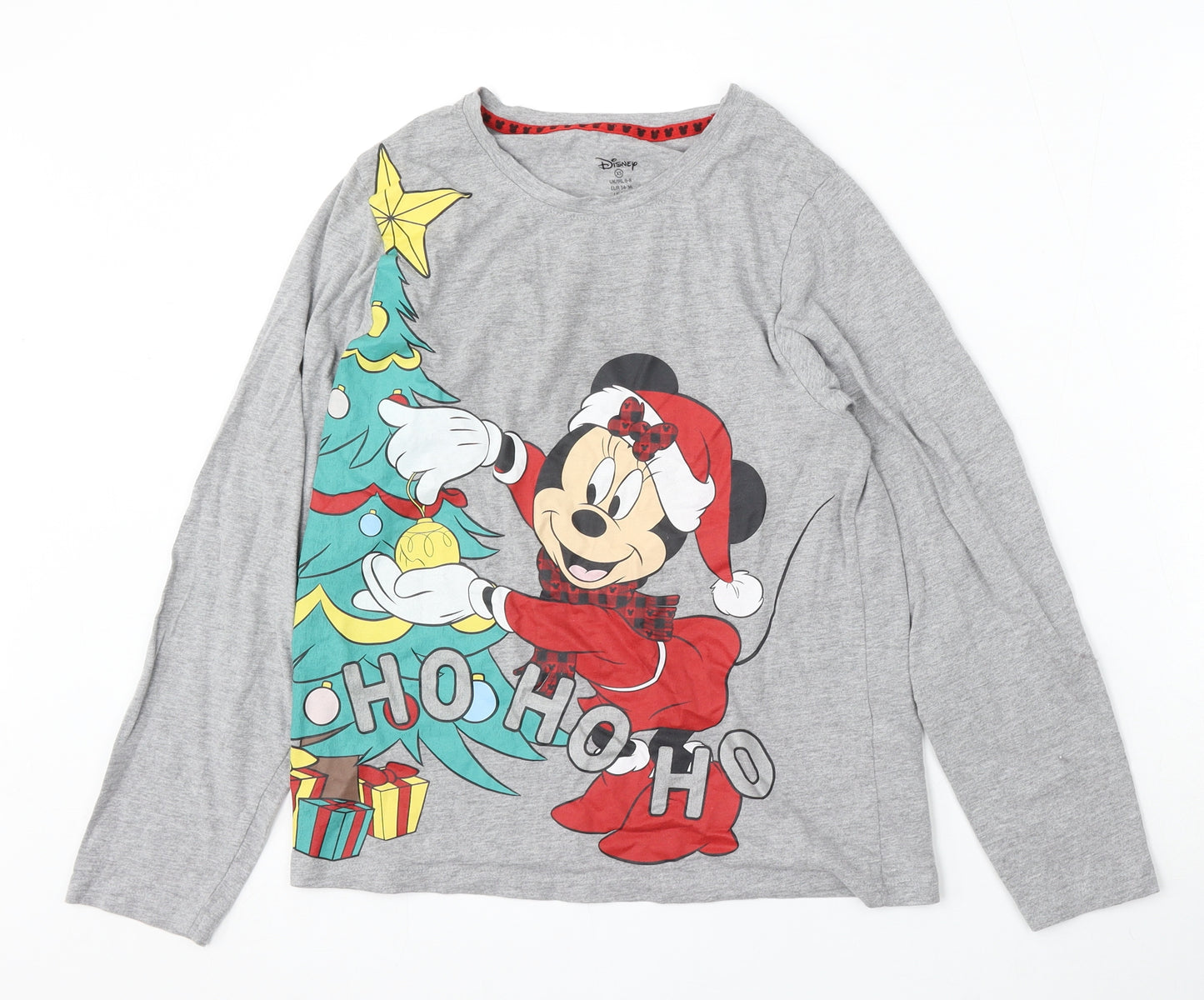 Primark Womens Grey Cotton Basic T-Shirt Size 6 Round Neck - Disney Christmas