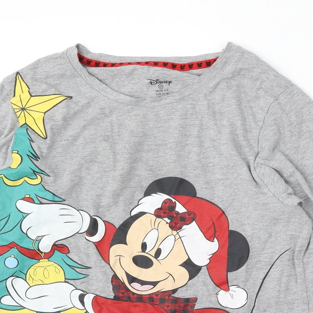 Primark Womens Grey Cotton Basic T-Shirt Size 6 Round Neck - Disney Christmas
