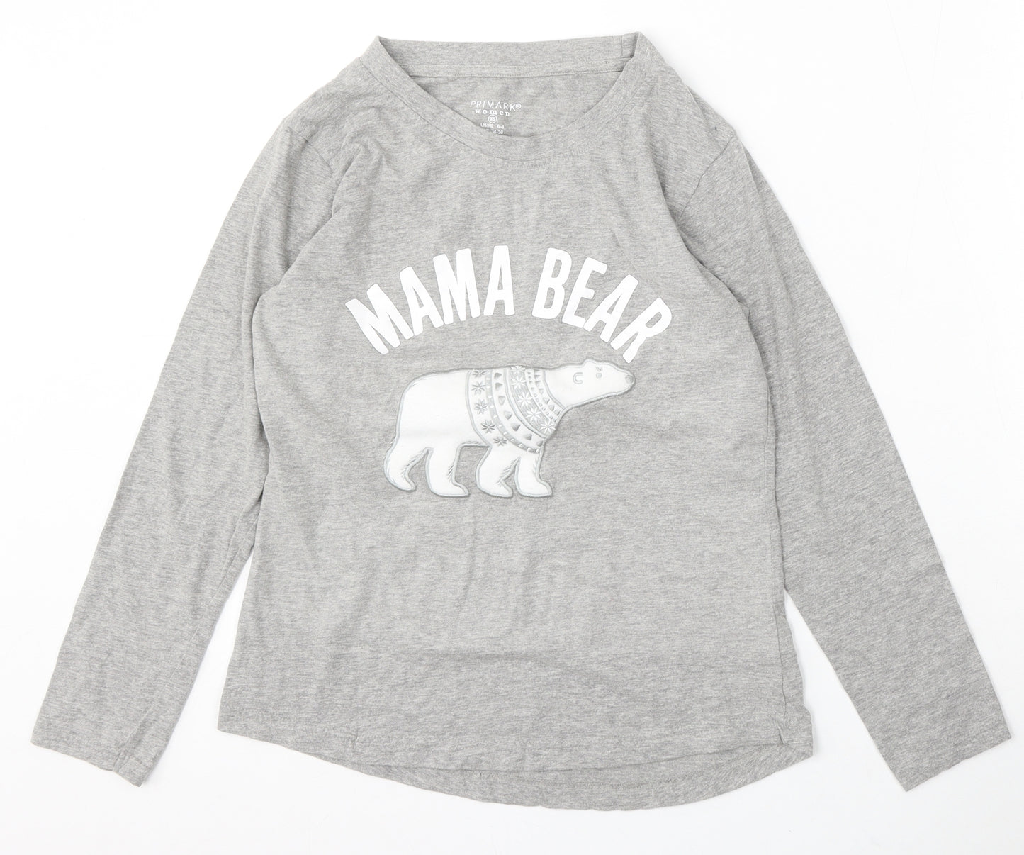 Primark Womens Grey Cotton Basic T-Shirt Size 6 Round Neck - Mama Bear