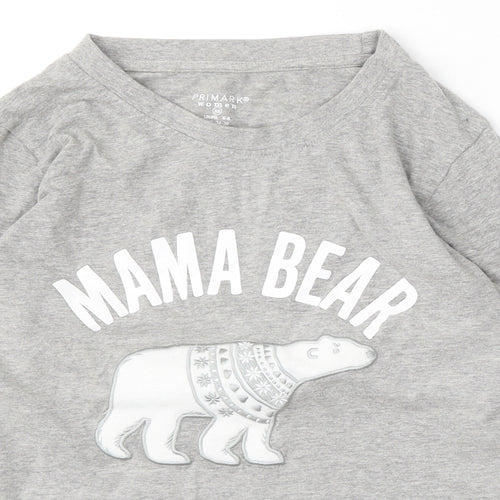 Primark Womens Grey Cotton Basic T-Shirt Size 6 Round Neck - Mama Bear
