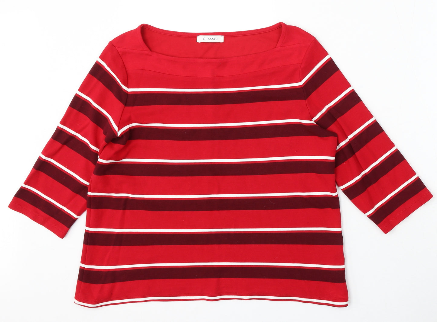 Marks and Spencer Womens Red Boat Neck Striped Viscose Pullover Jumper Size 14