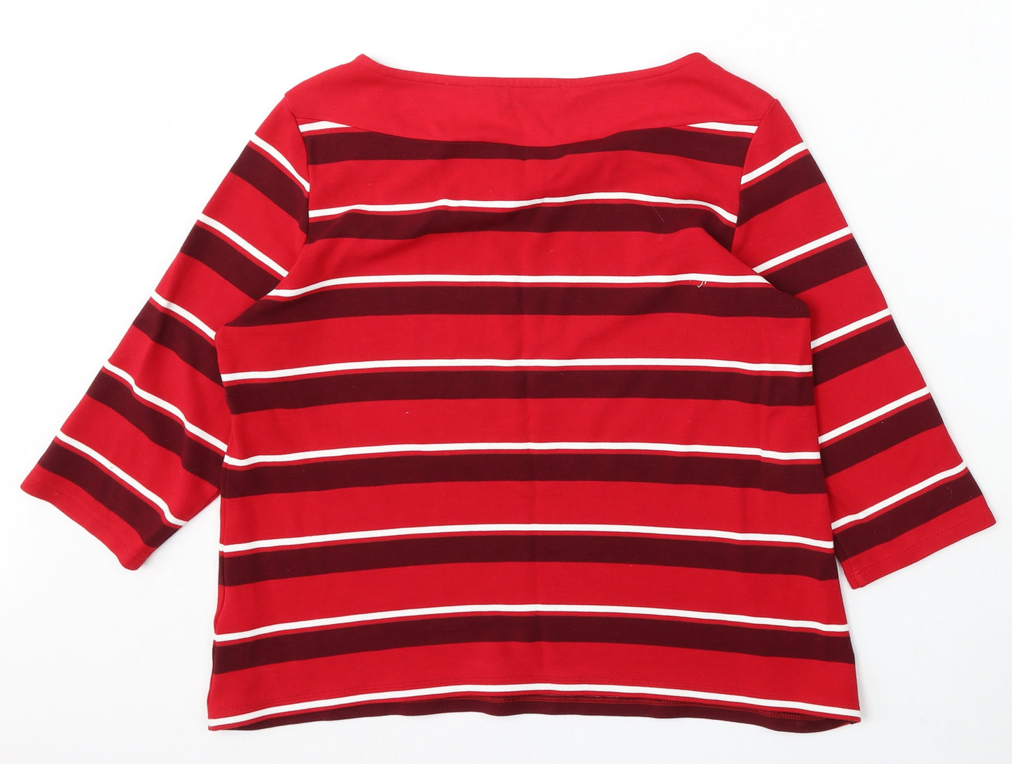 Marks and Spencer Womens Red Boat Neck Striped Viscose Pullover Jumper Size 14