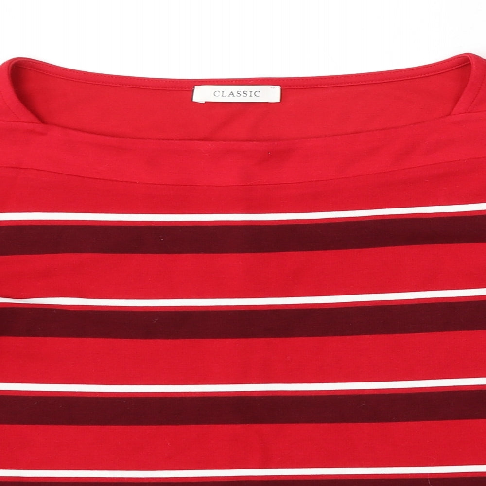 Marks and Spencer Womens Red Boat Neck Striped Viscose Pullover Jumper Size 14