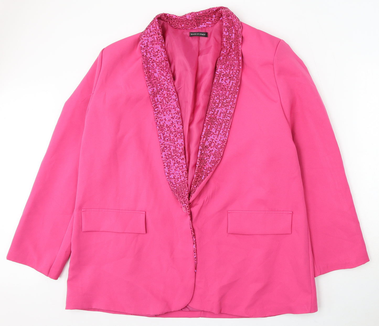 Made in Italy Womens Pink Polyester Jacket Blazer Size XL