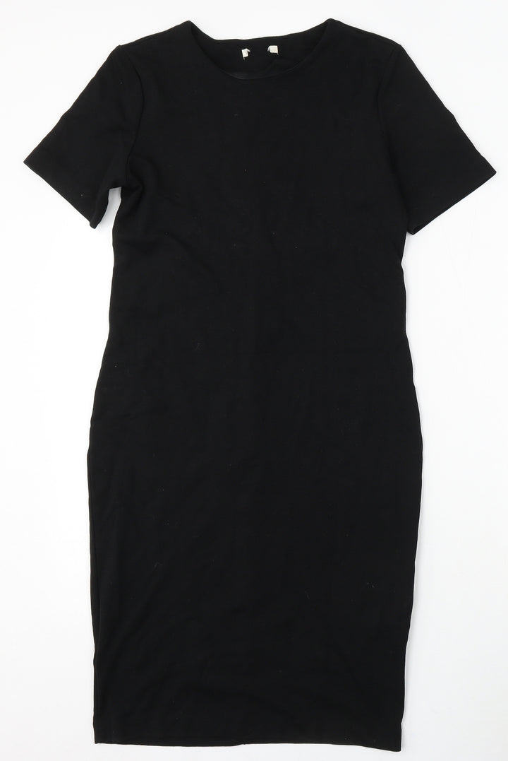 H&M Womens Black Polyester Bodycon Size M Round Neck Zip
